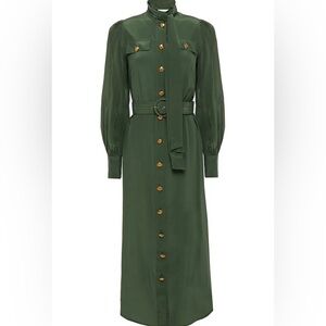 Zimmermann Silk Crepe De Chine Dress in Army Green.